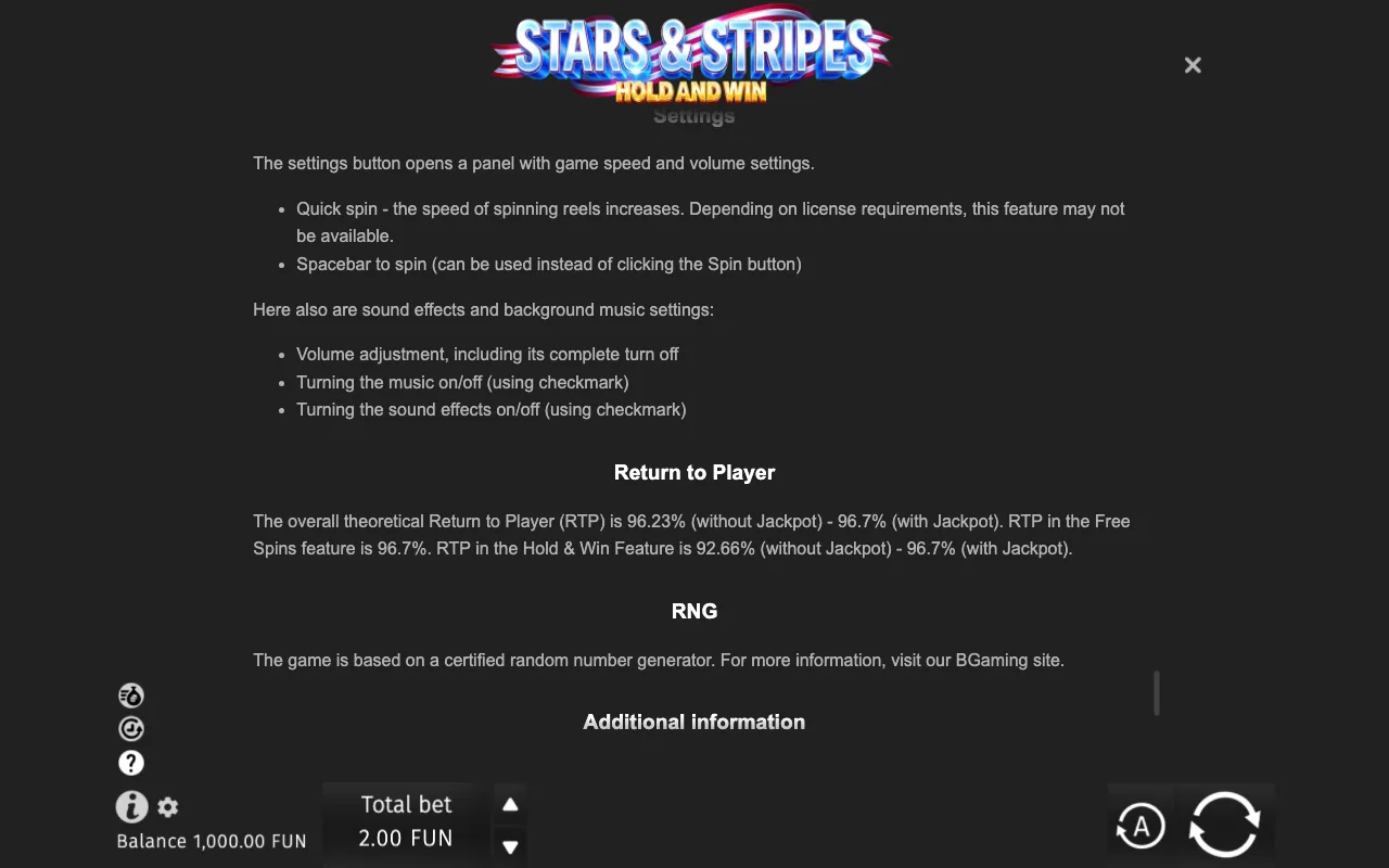 And win — Stars & Stripes Hold and Win