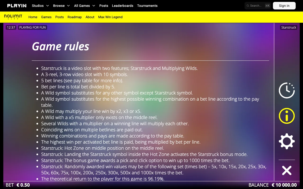 Game rules, page 1 — Starstruck