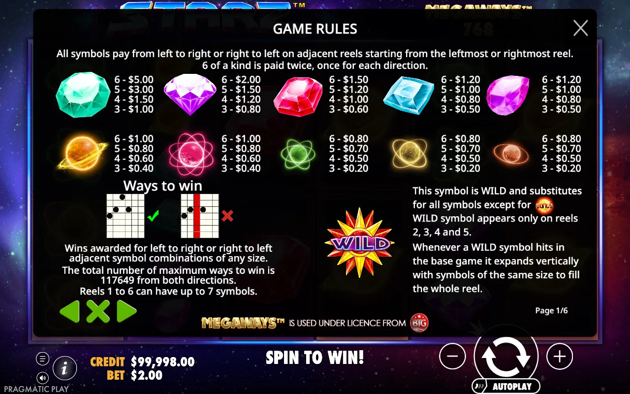 Game rules, page 1 — Starz Megaways