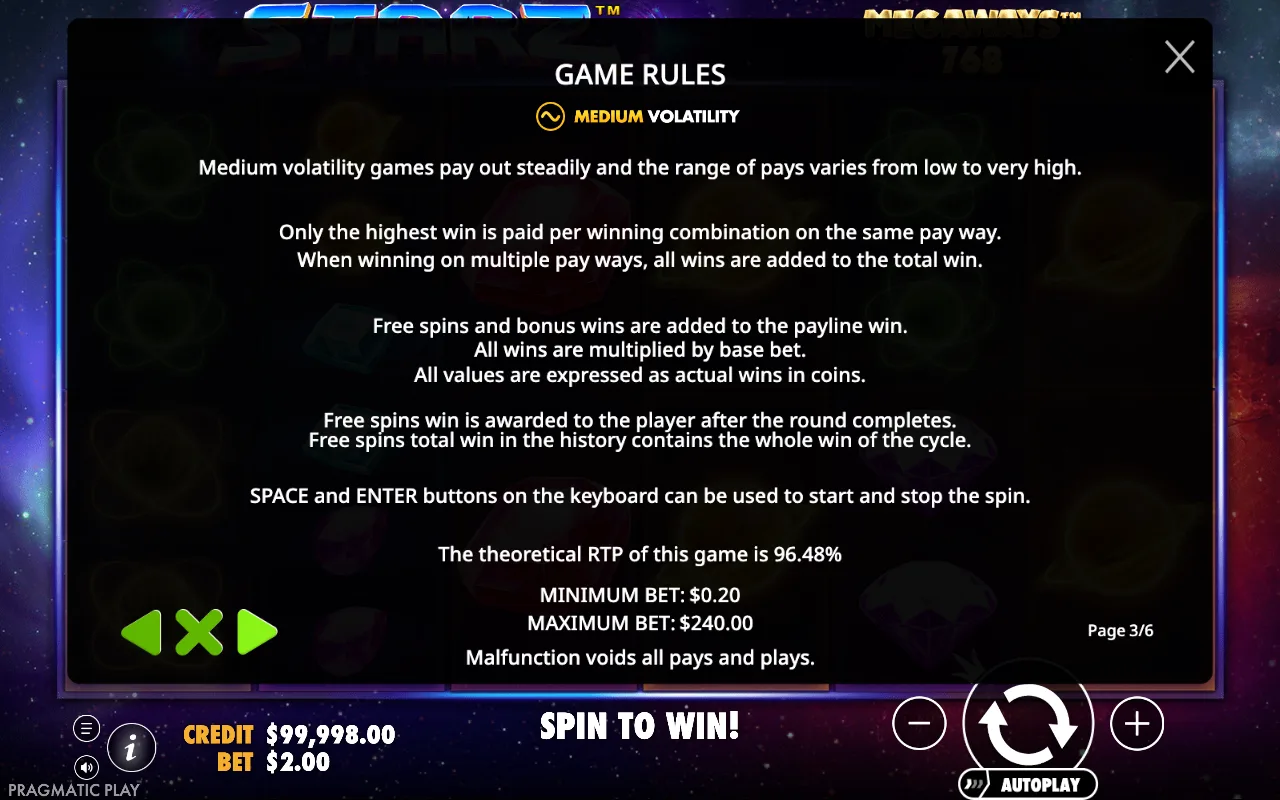 Game rules — Starz Megaways