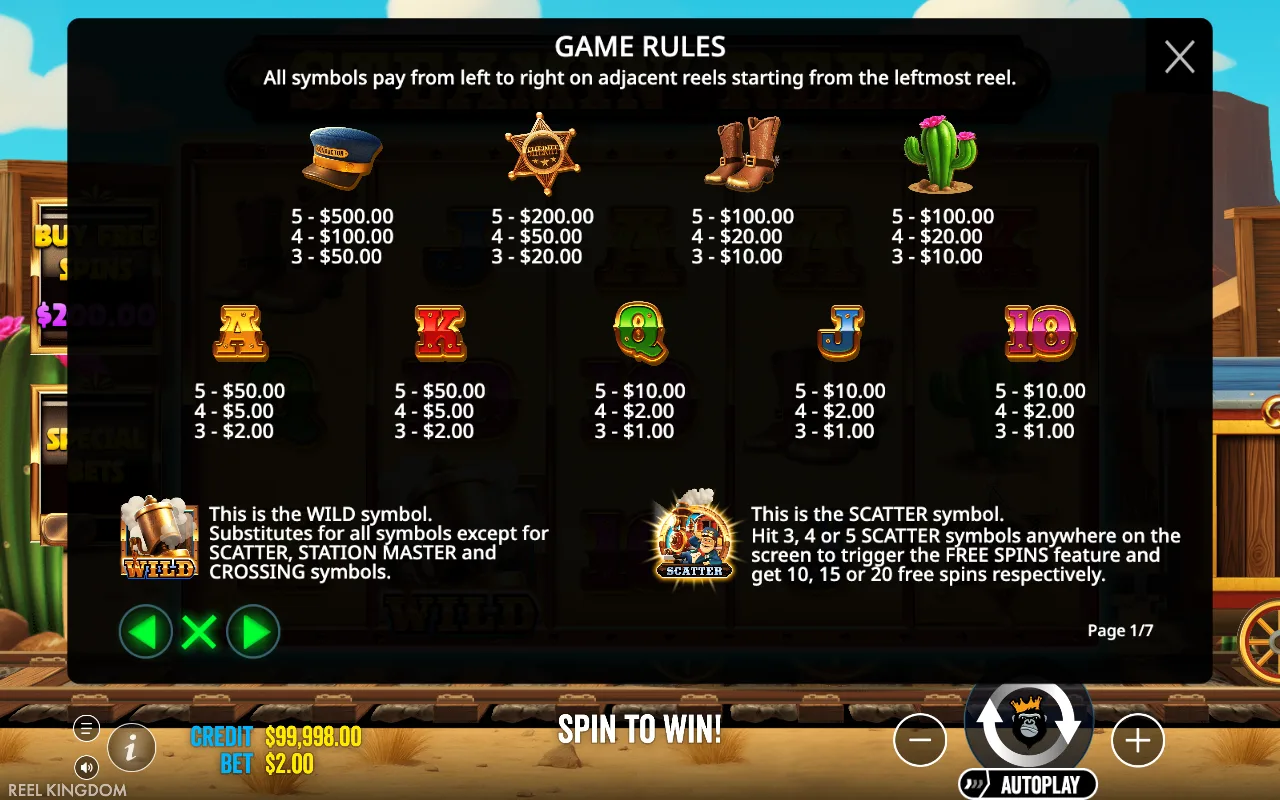 Game rules, page 1 — Steamin' Reels