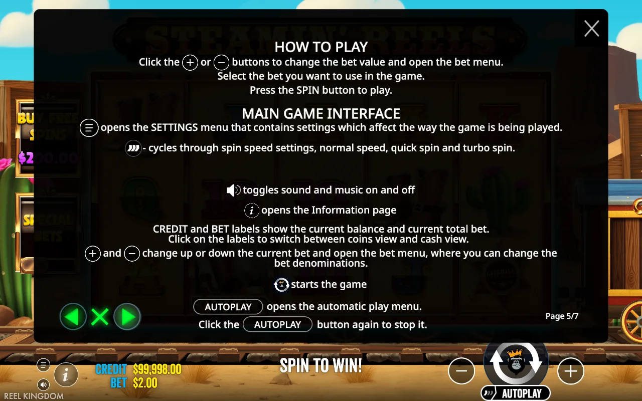 How to play — Steamin' Reels