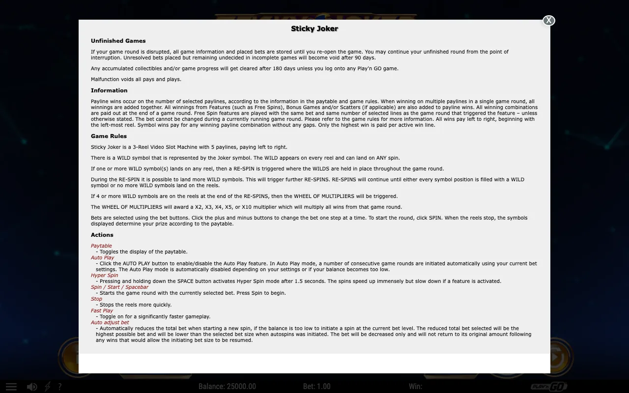 Game rules, page 1 — Sticky Joker
