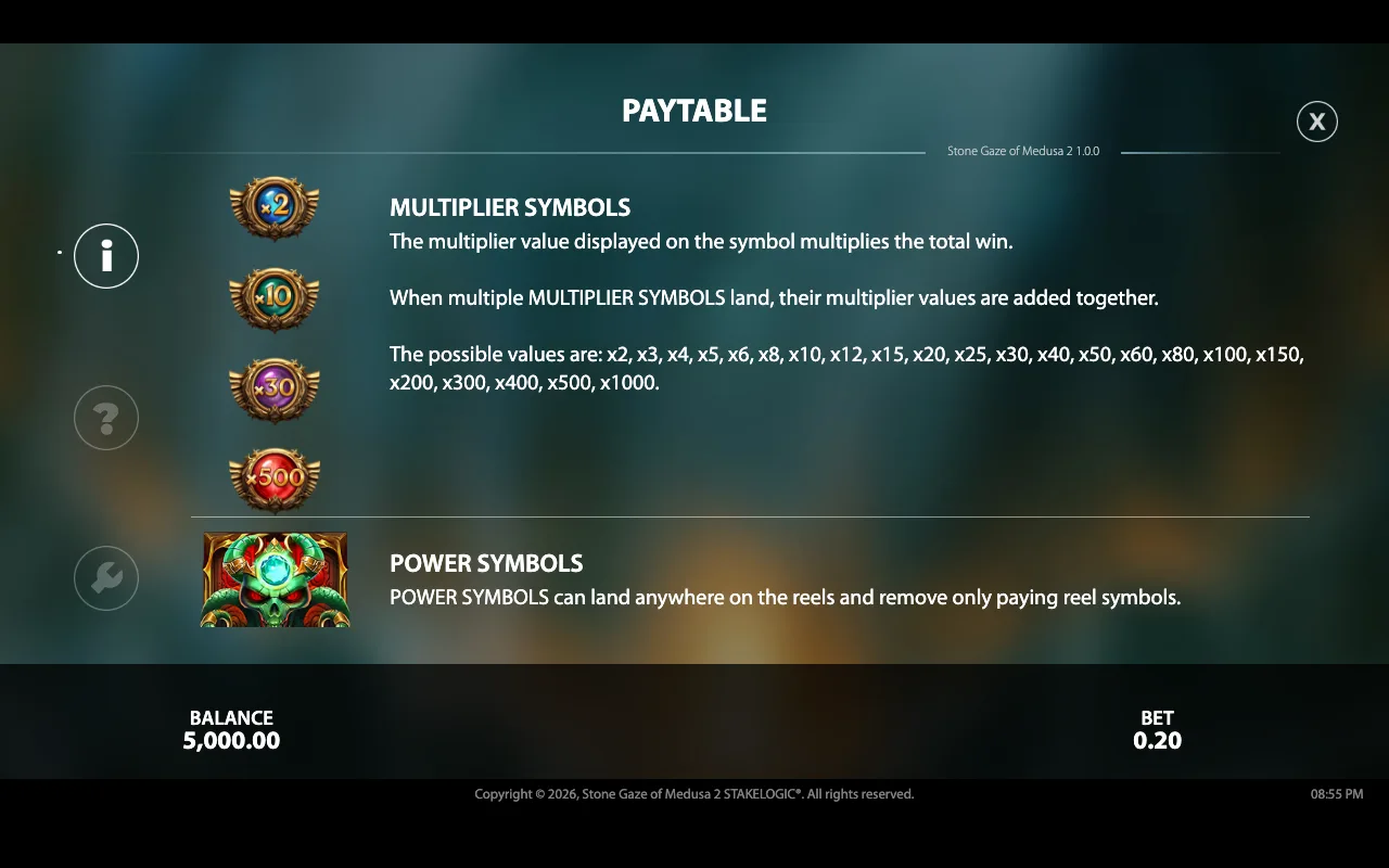 Paytable — Stone Gaze of Medusa 2
