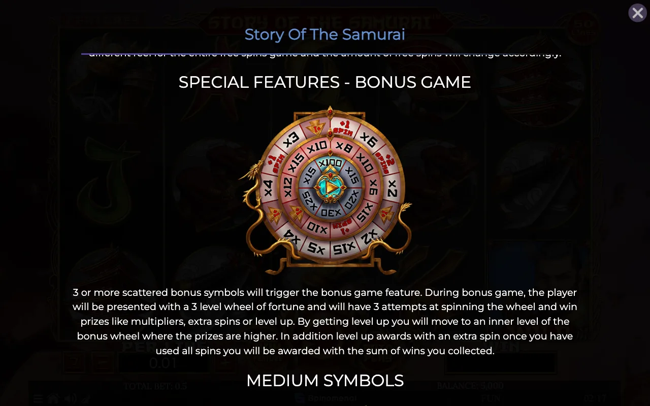 Special features - bonus game — Story of Samurai