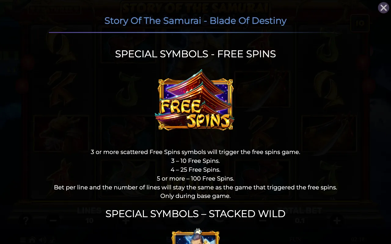 Special symbols - free spins — Story of The Samurai Blade of Destiny