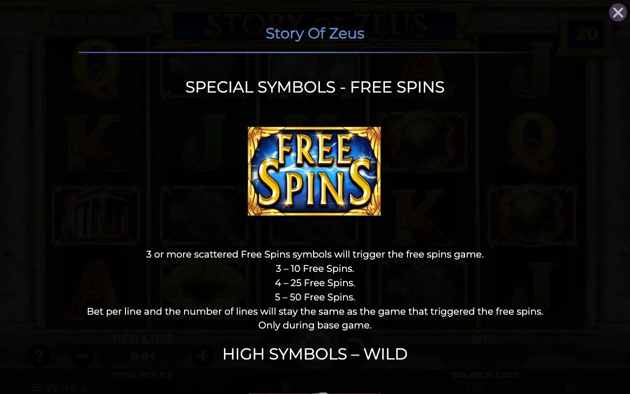 Special symbols - free spins — Story of Zeus