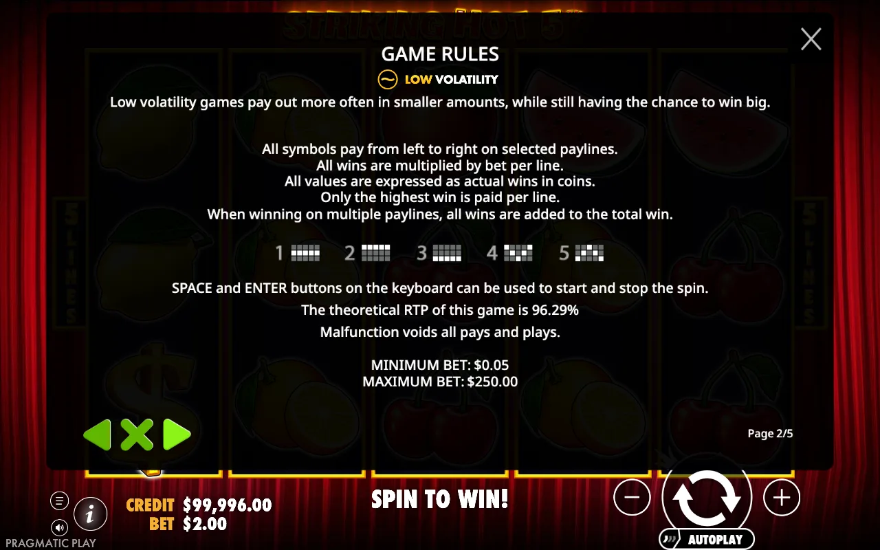 Game rules — Striking Hot 5