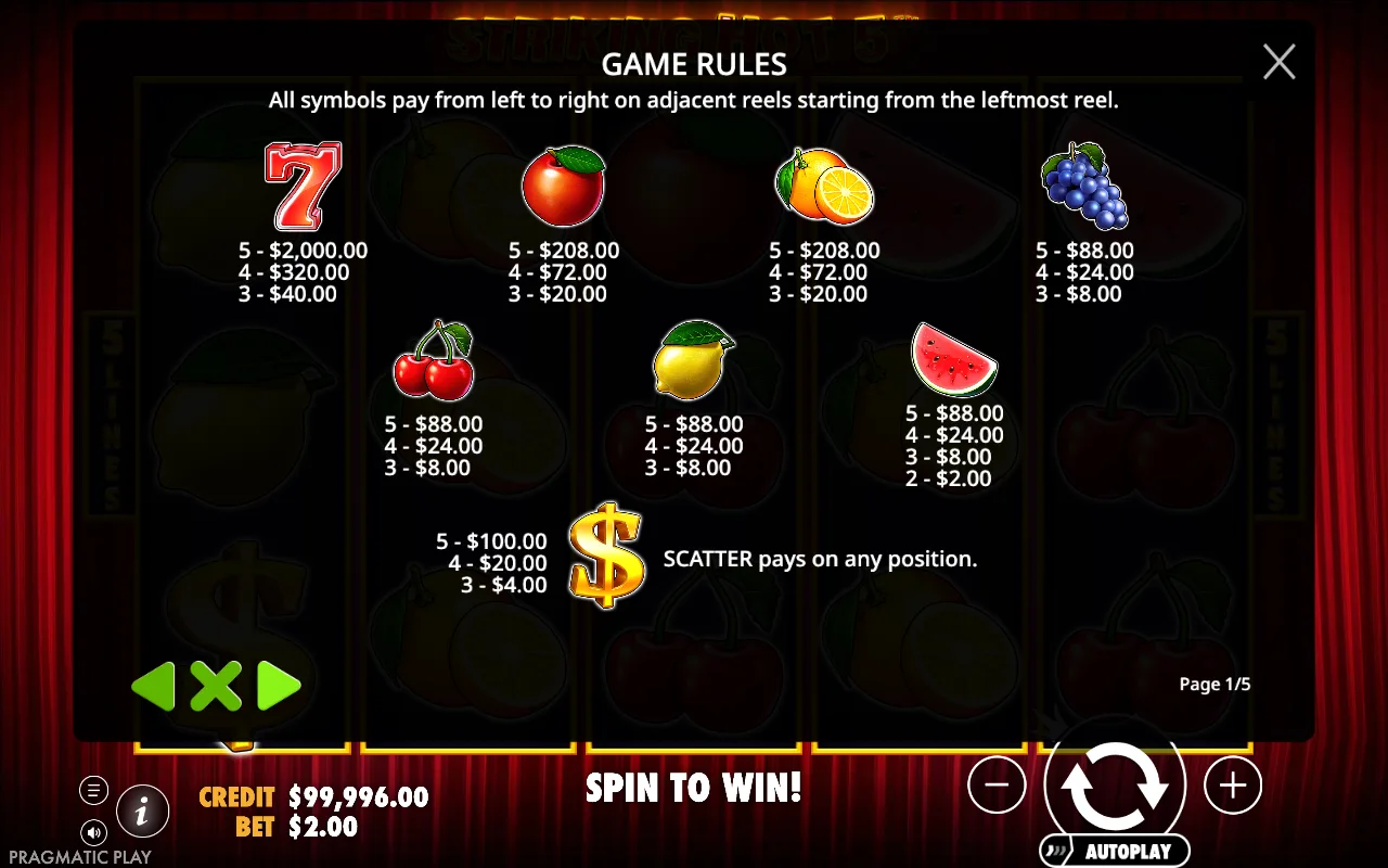 Game rules, page 6 — Striking Hot 5