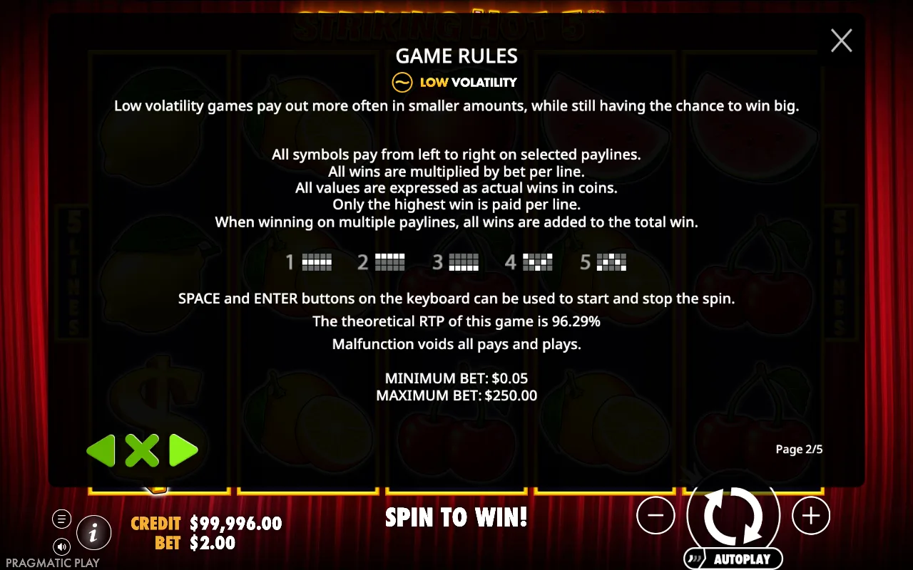 Game rules — Striking Hot 5