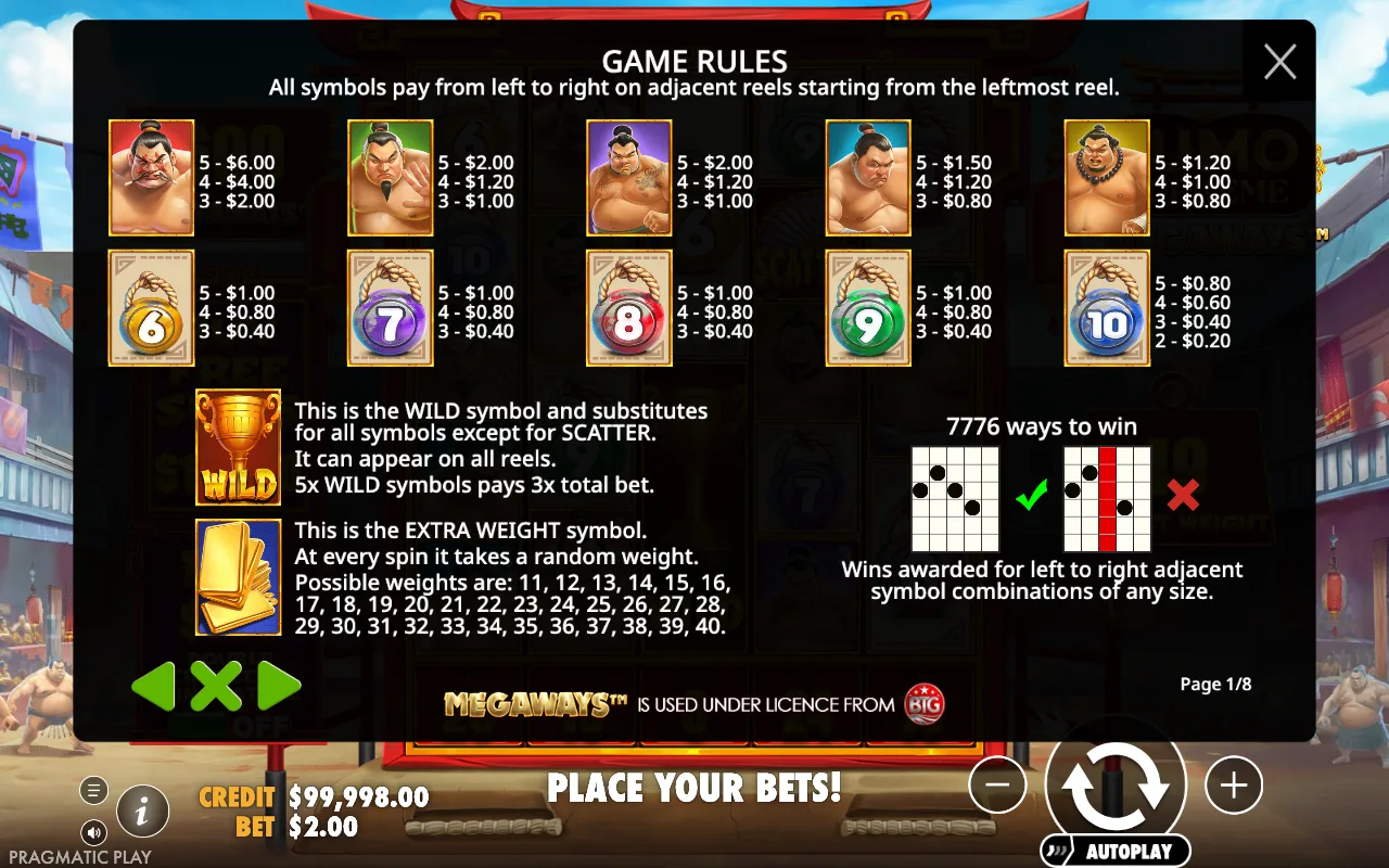 Game rules, page 1 — Sumo Supreme Megaways