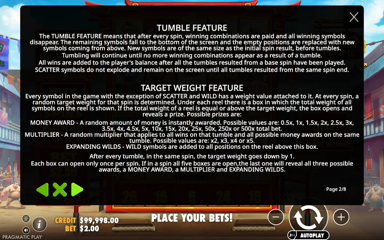 Tumble feature — Sumo Supreme Megaways