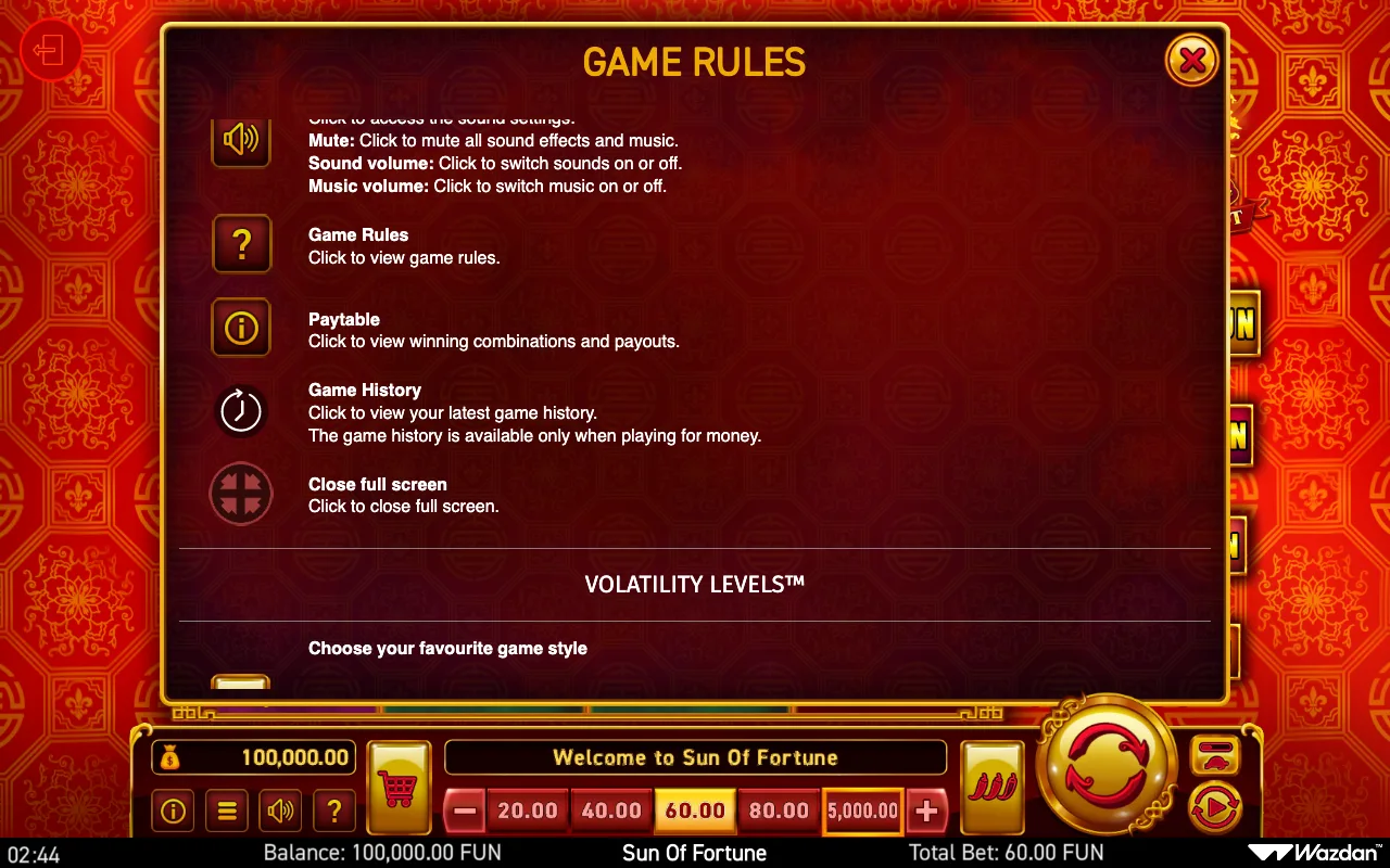 Game rules, page 12 — Sun of Fortune