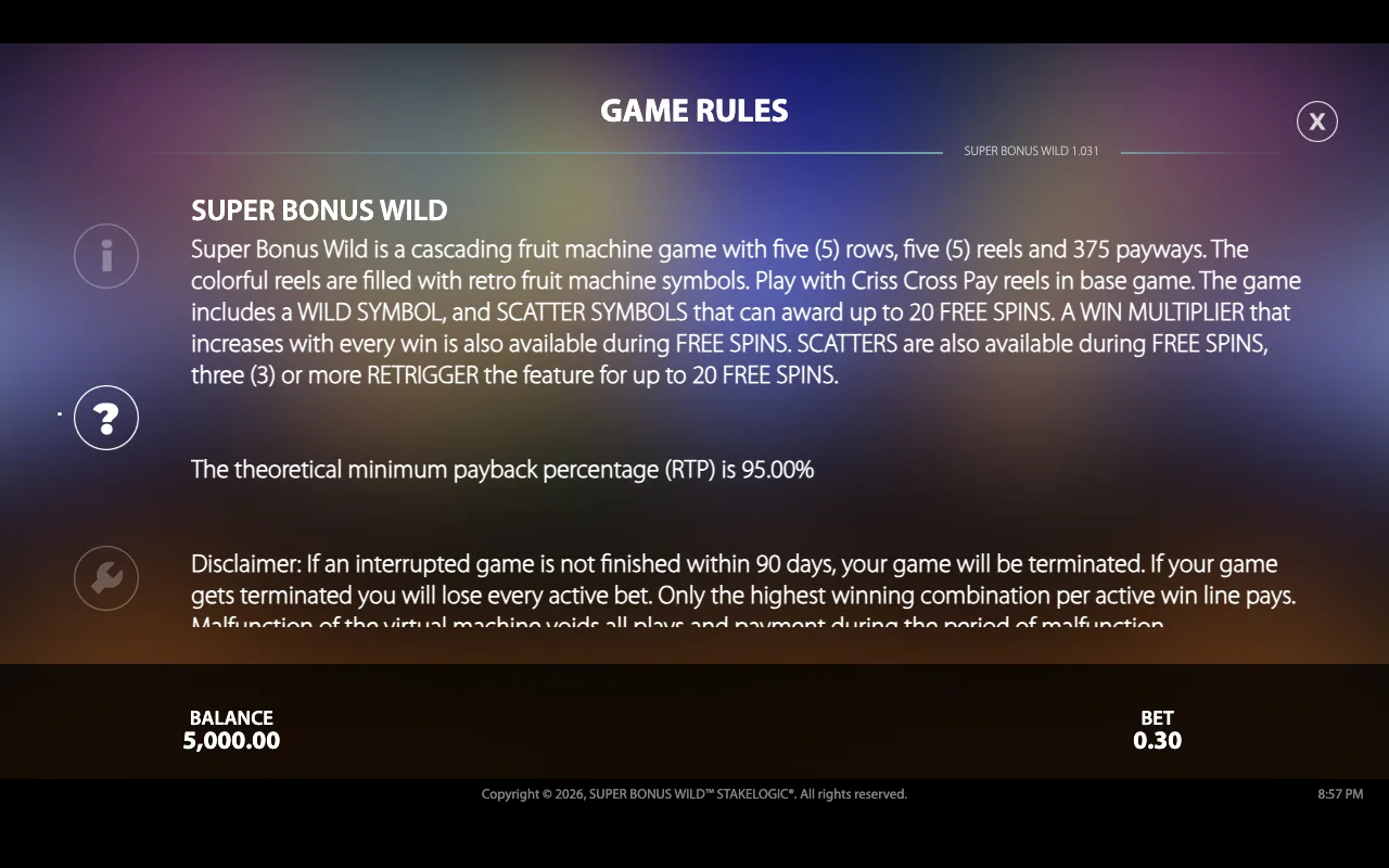 Game rules — Super Bonus Wild