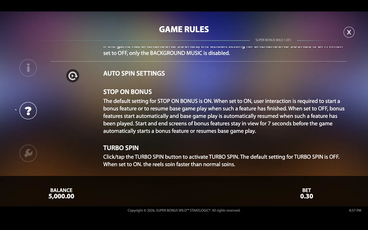 Game rules — Super Bonus Wild