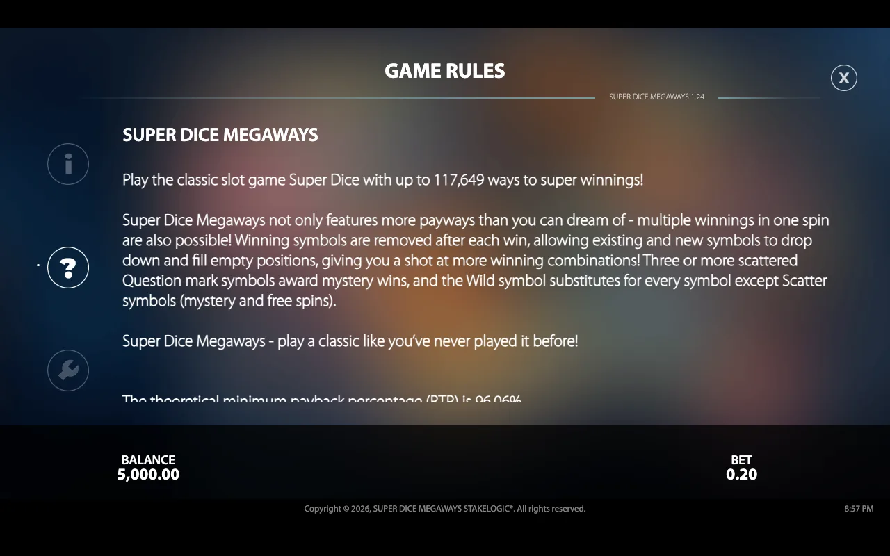 Game rules — Super Dice Megaways