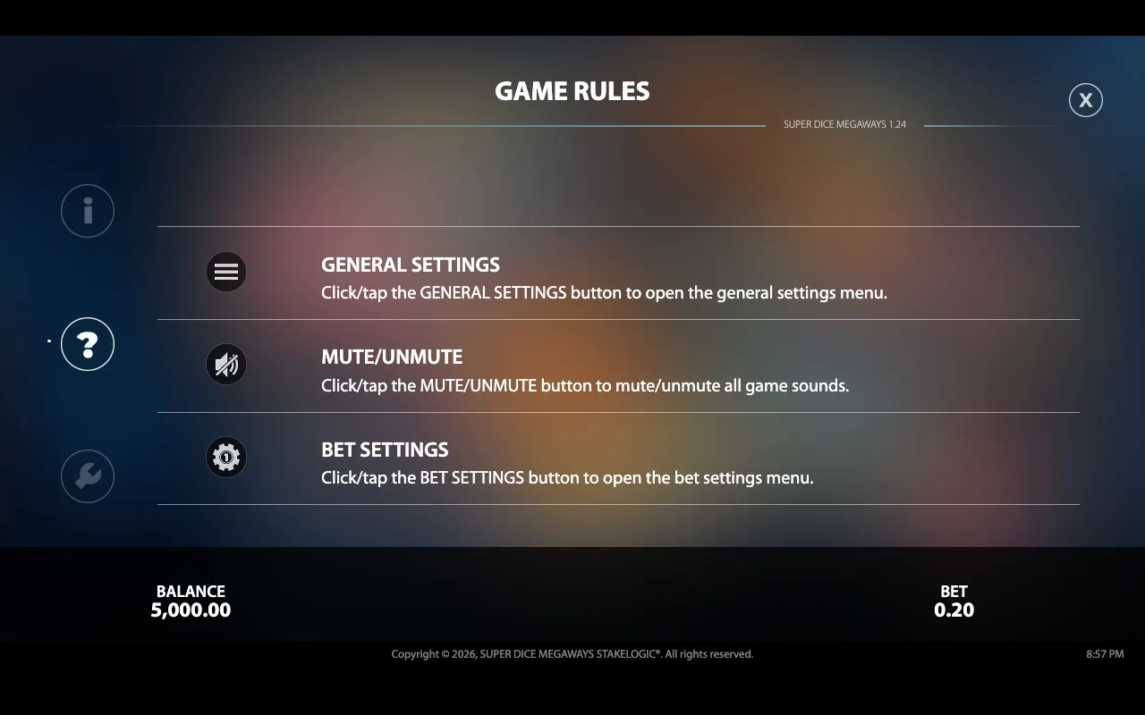 Game rules — Super Dice Megaways