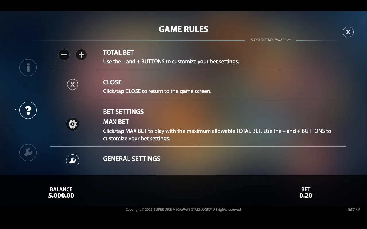 Game rules — Super Dice Megaways