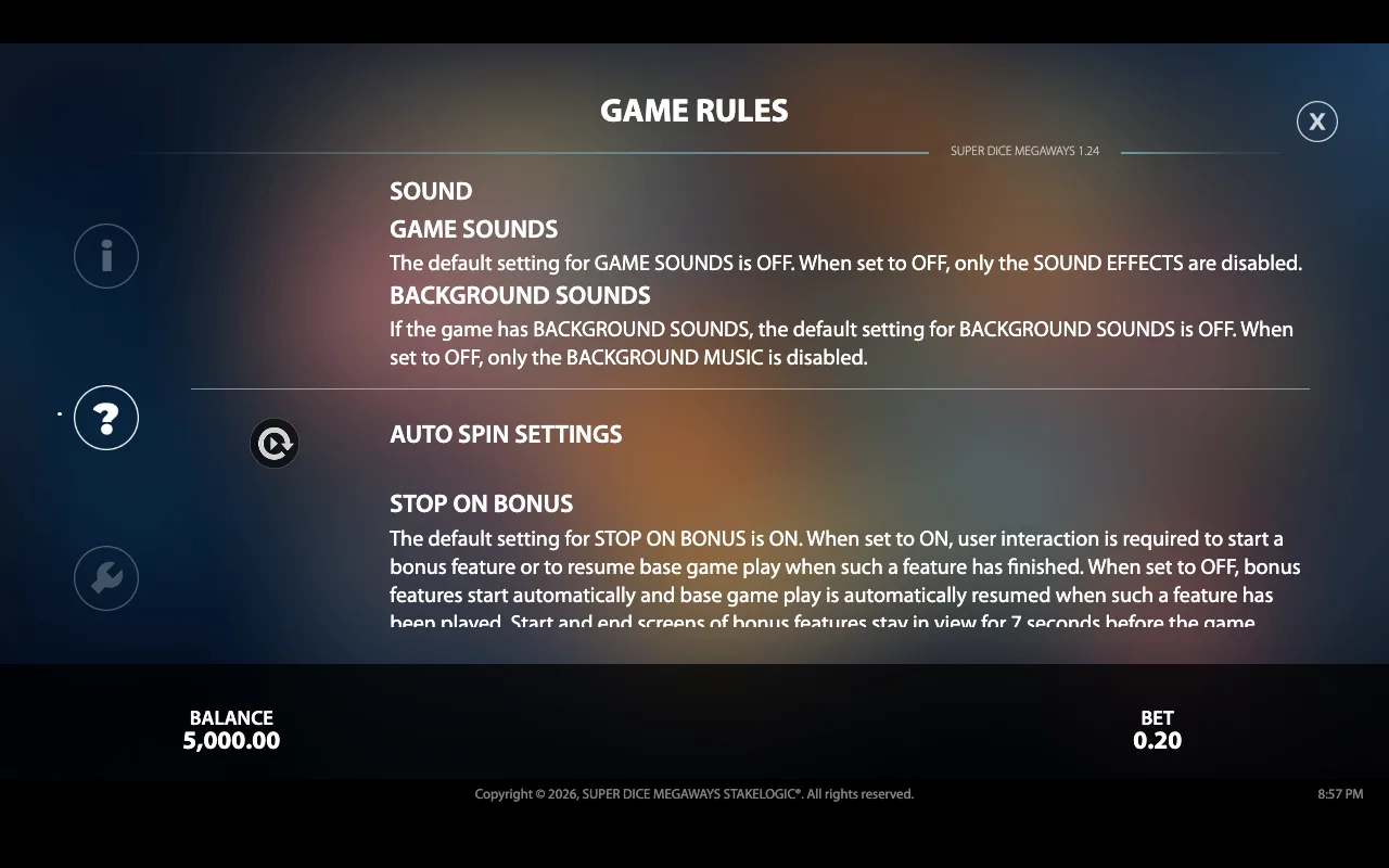 Game rules — Super Dice Megaways