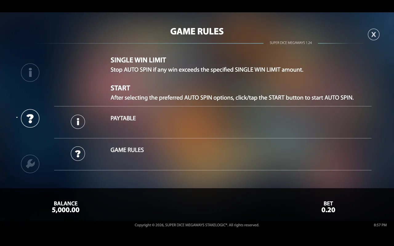 Game rules, page 7 — Super Dice Megaways