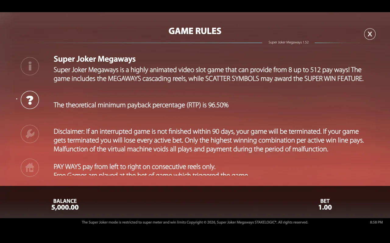 Game rules — Super Joker Megaways