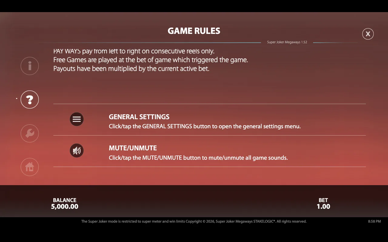 Game rules — Super Joker Megaways