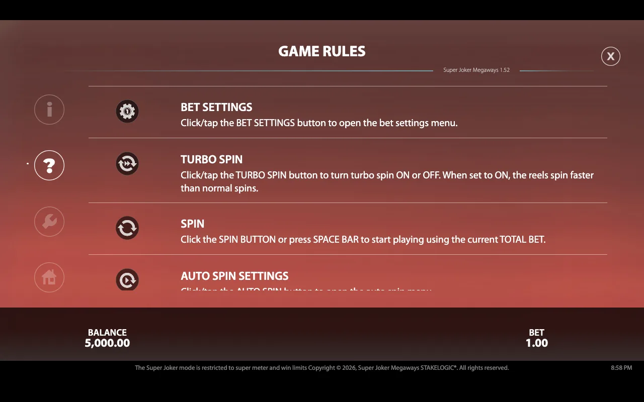 Game rules — Super Joker Megaways