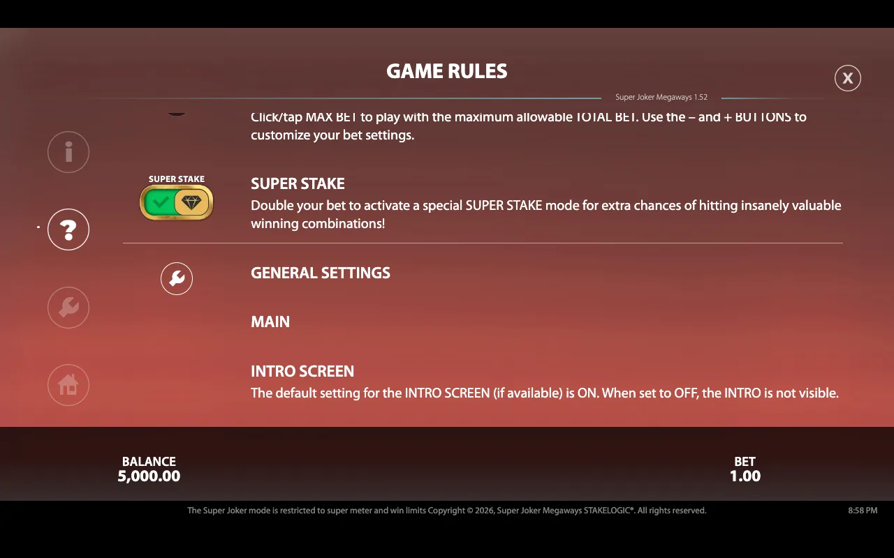 Game rules — Super Joker Megaways