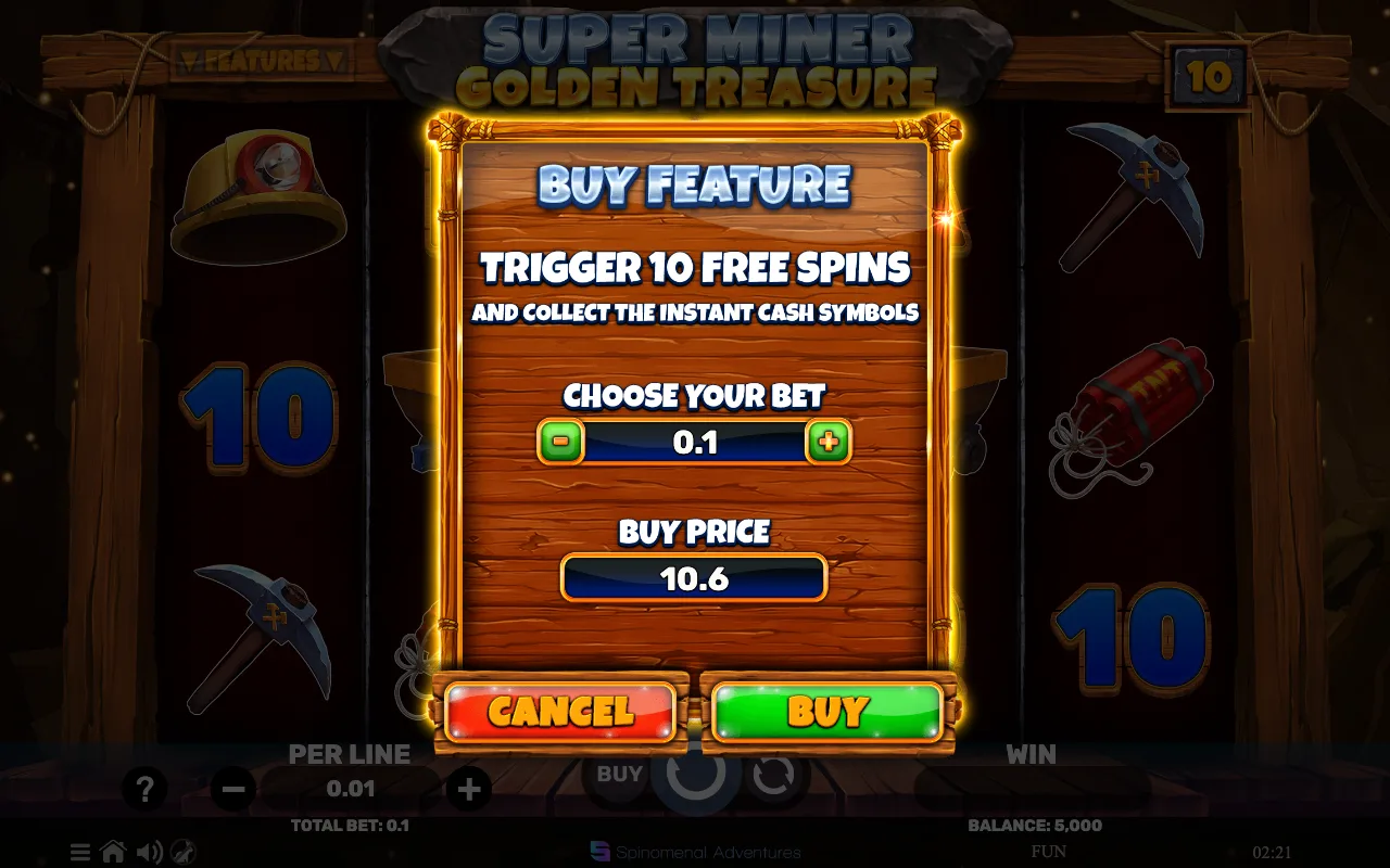 Buying the feature — Super Miner Golden Treasure