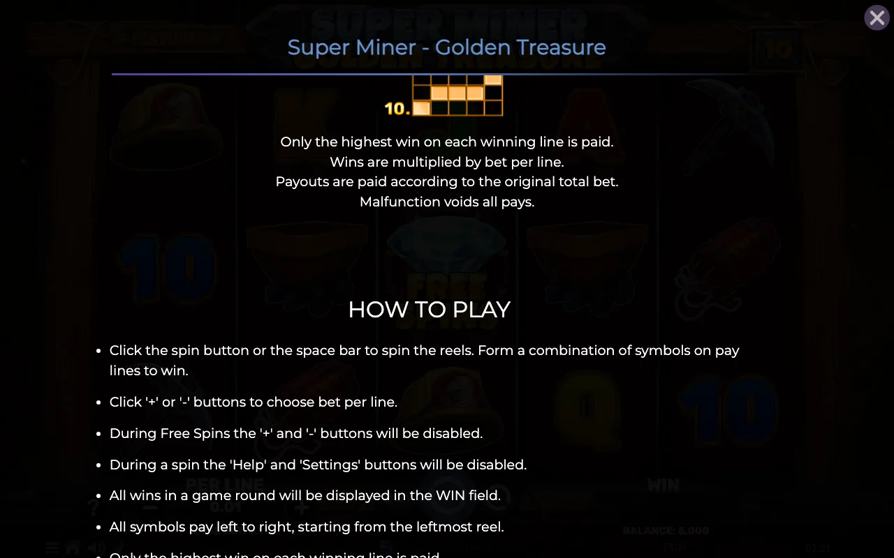 Game rules, page 6 — Super Miner Golden Treasure
