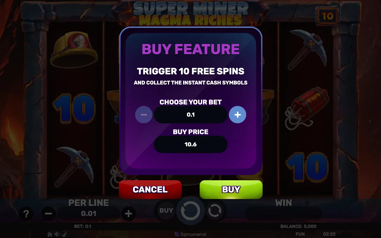 Buying the feature — Super Miner Magma Riches