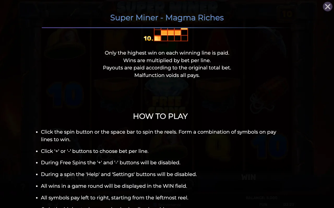 Game rules, page 6 — Super Miner Magma Riches