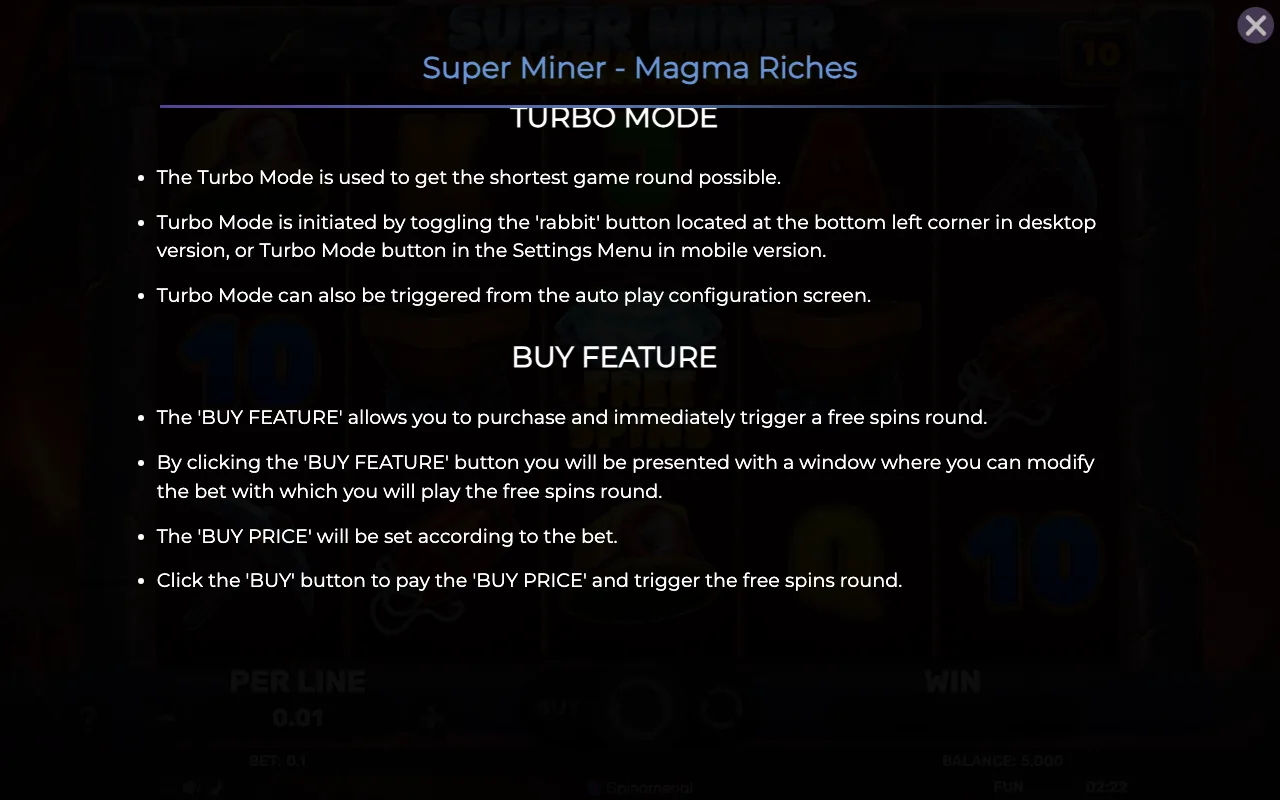 Buy feature — Super Miner Magma Riches