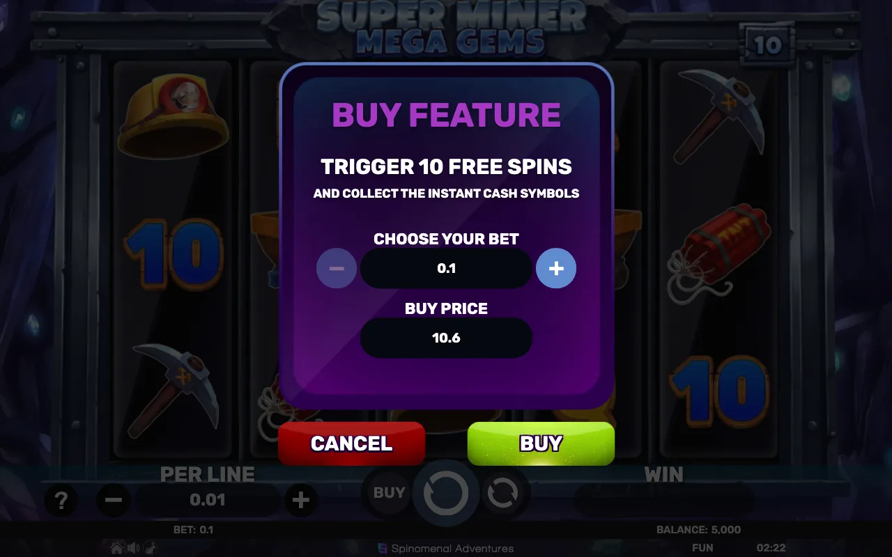 Buying the feature — Super Miner Mega Gems