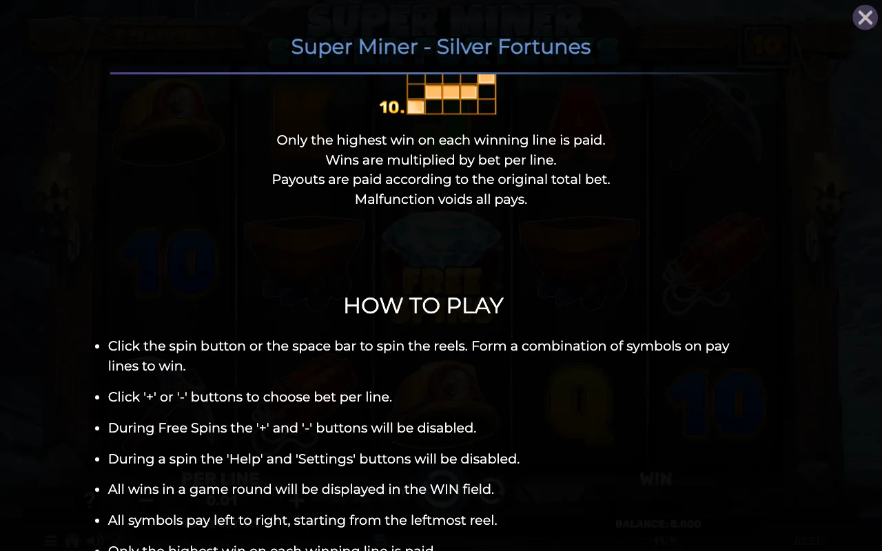 Game rules, page 6 — Super Miner Silver Fortunes
