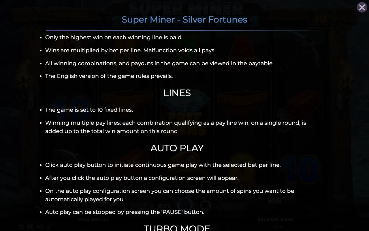 Lines — Super Miner Silver Fortunes