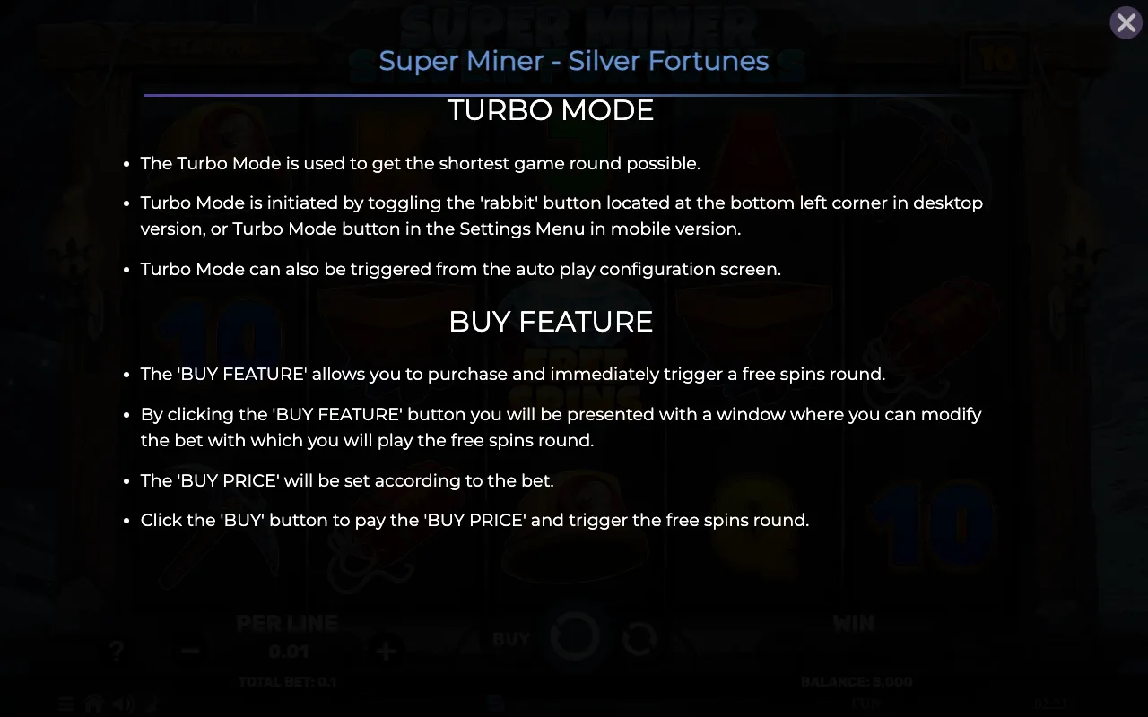 Game rules, page 8 — Super Miner Silver Fortunes