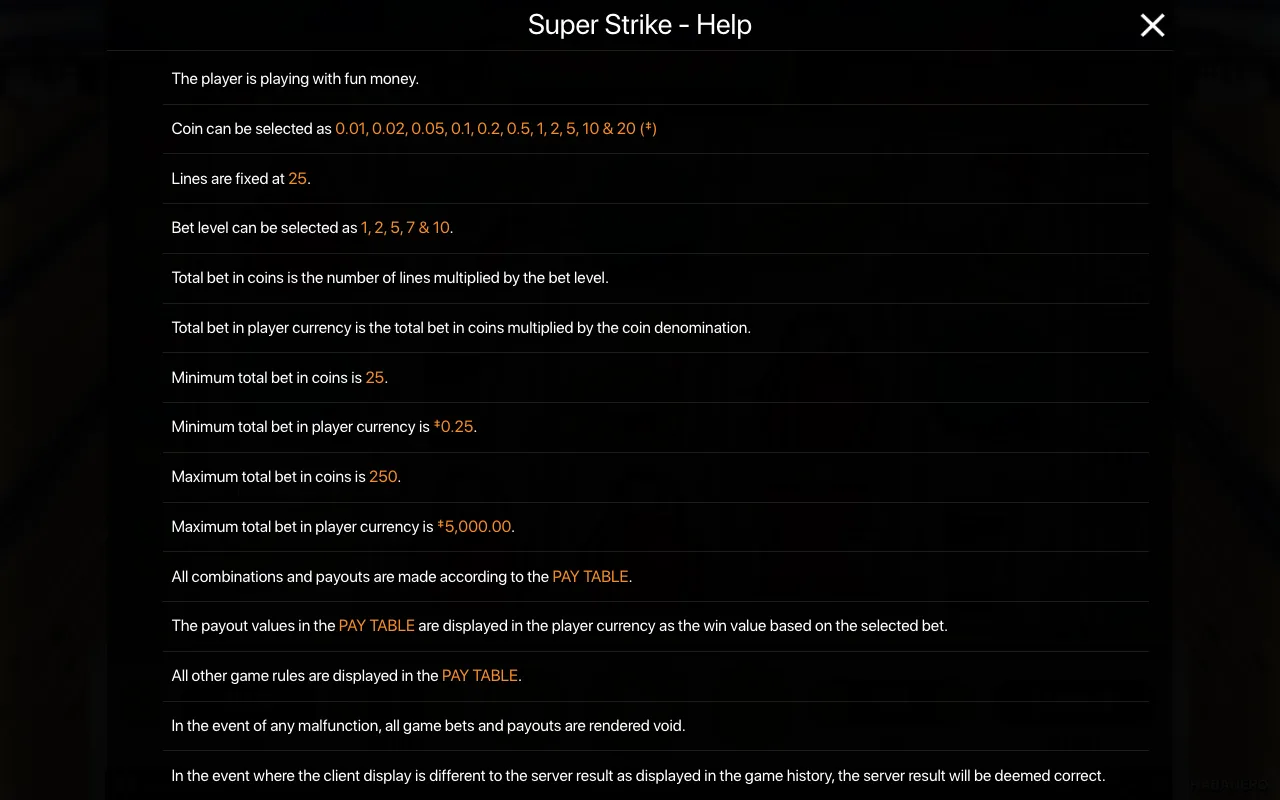 Game rules, page 1 — Super Strike