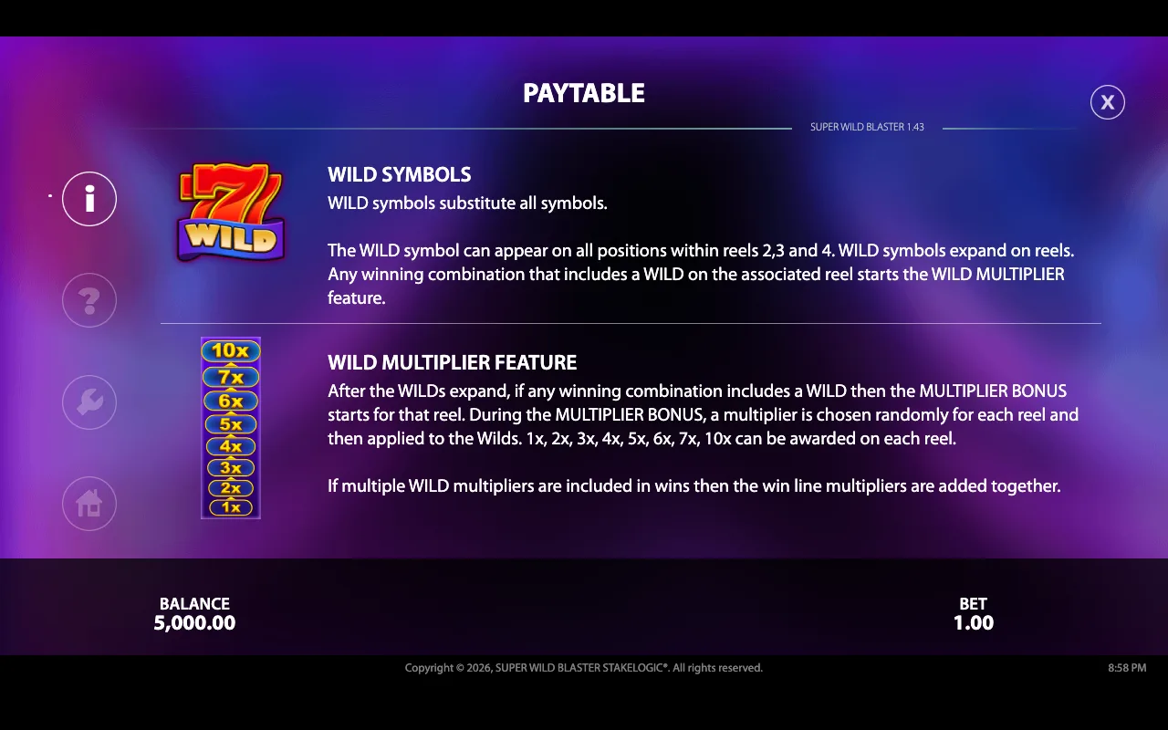 Paytable — Super Wild Blaster