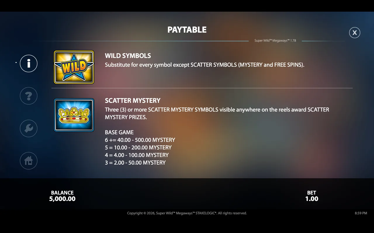 Paytable — Super Wild Megaways