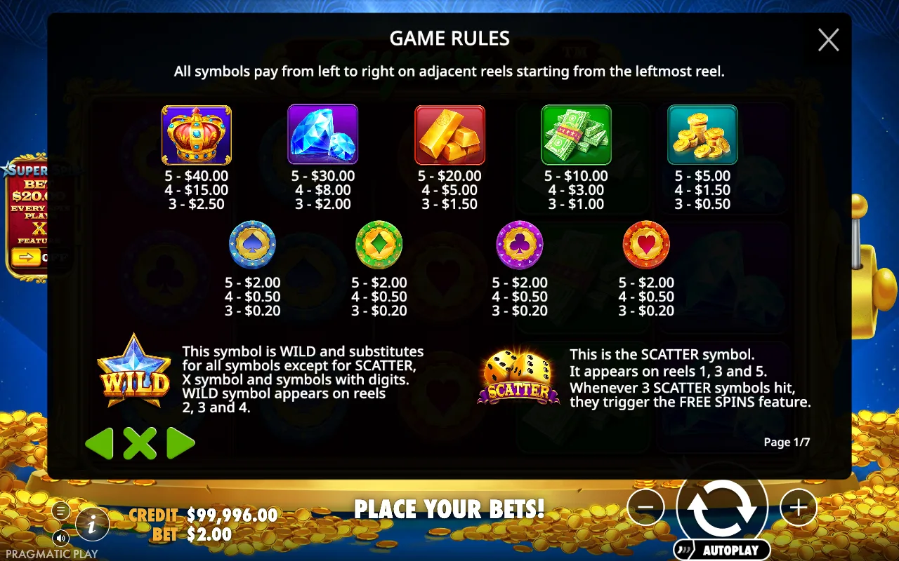 Game rules, page 1 — Super X