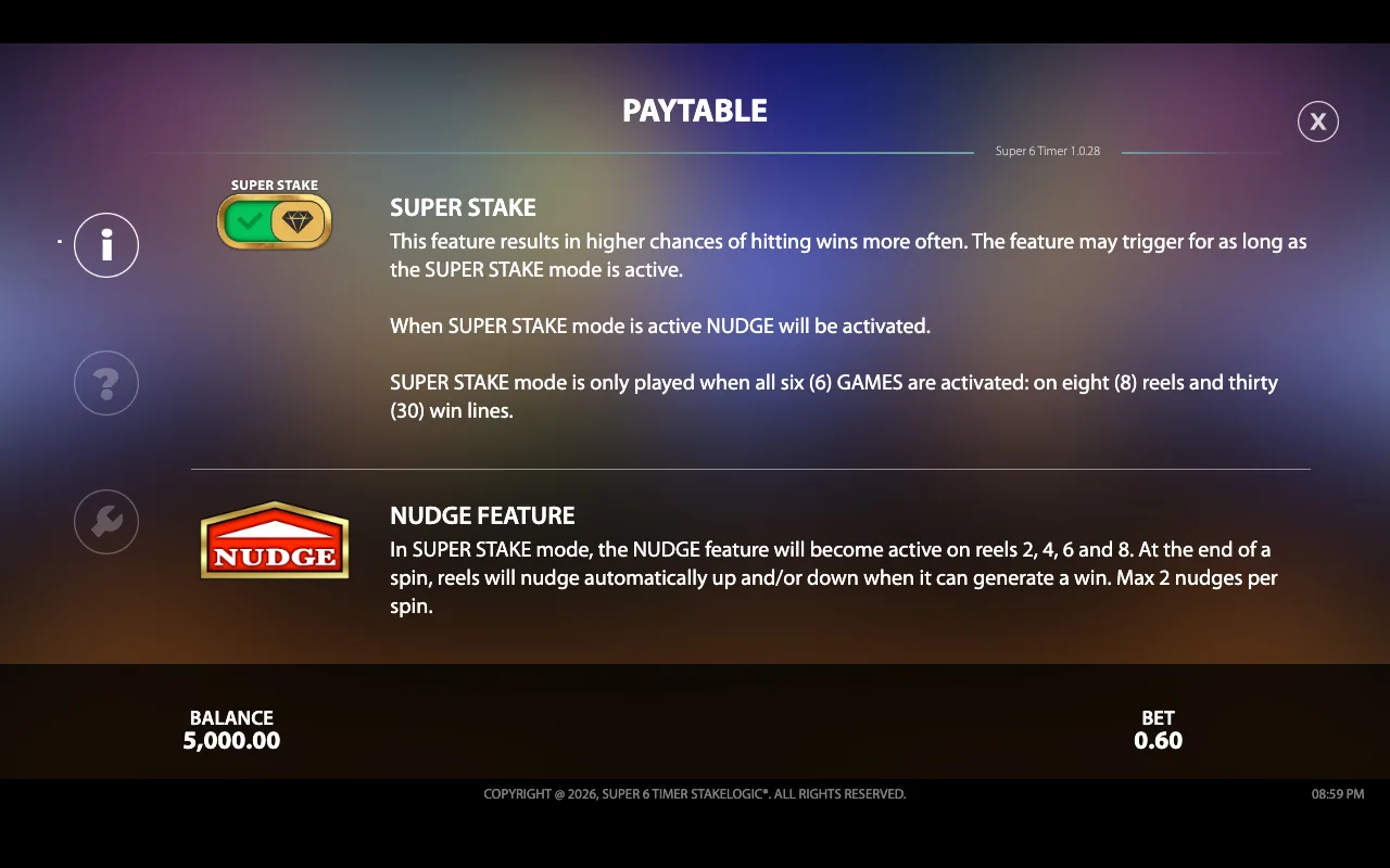 Paytable — Super6timer