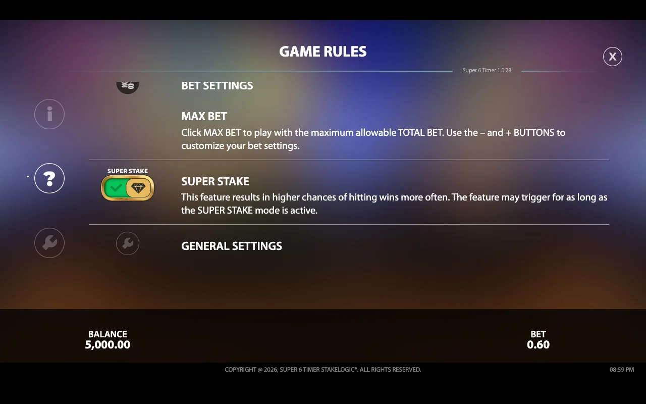 General settings — Super6timer