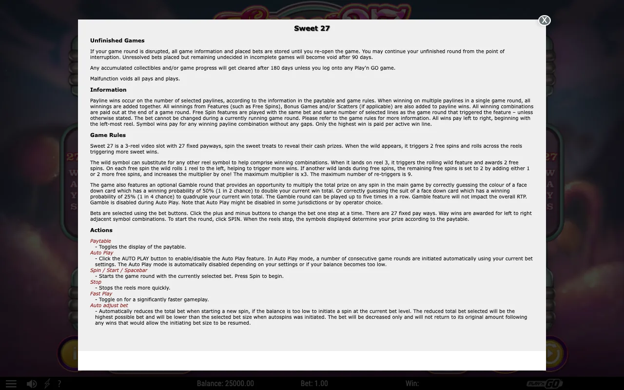 Game rules, page 1 — Sweet 27