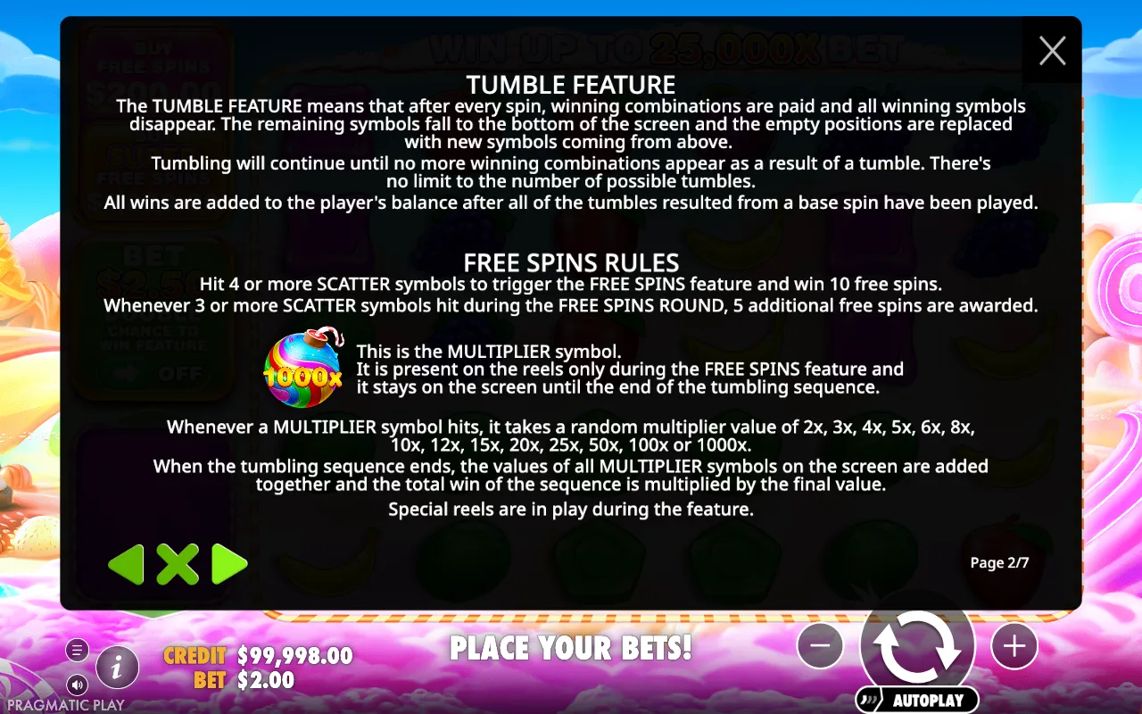 Tumble feature — Sweet Bonanza 1000