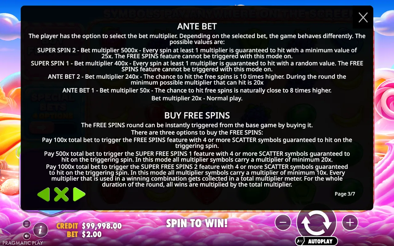 Ante bet — Sweet Bonanza 2500