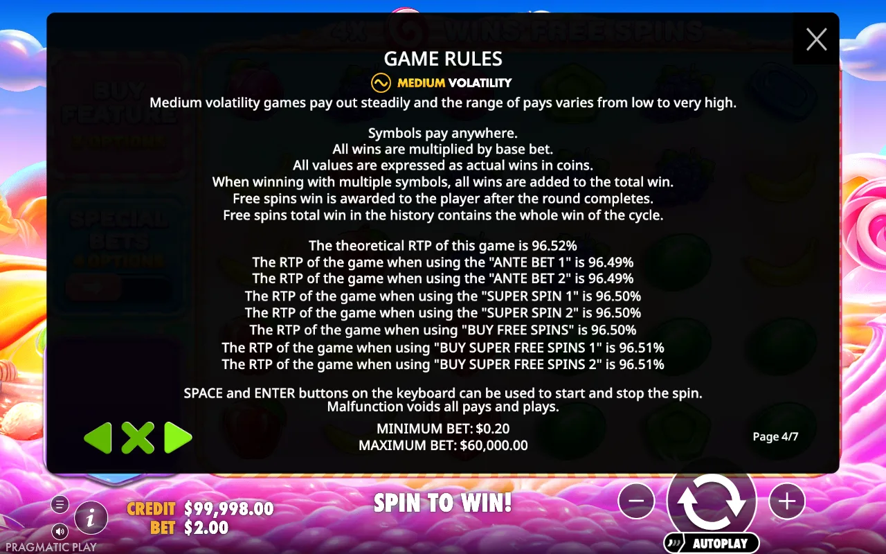 Game rules — Sweet Bonanza 2500