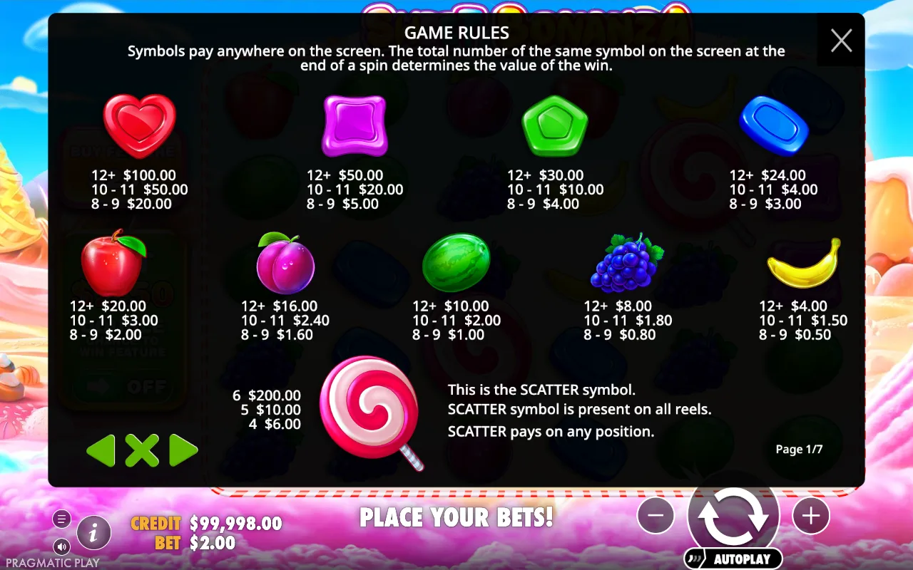 Game rules, page 1 — Sweet Bonanza