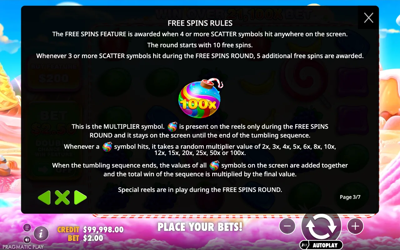 Free spins rules — Sweet Bonanza