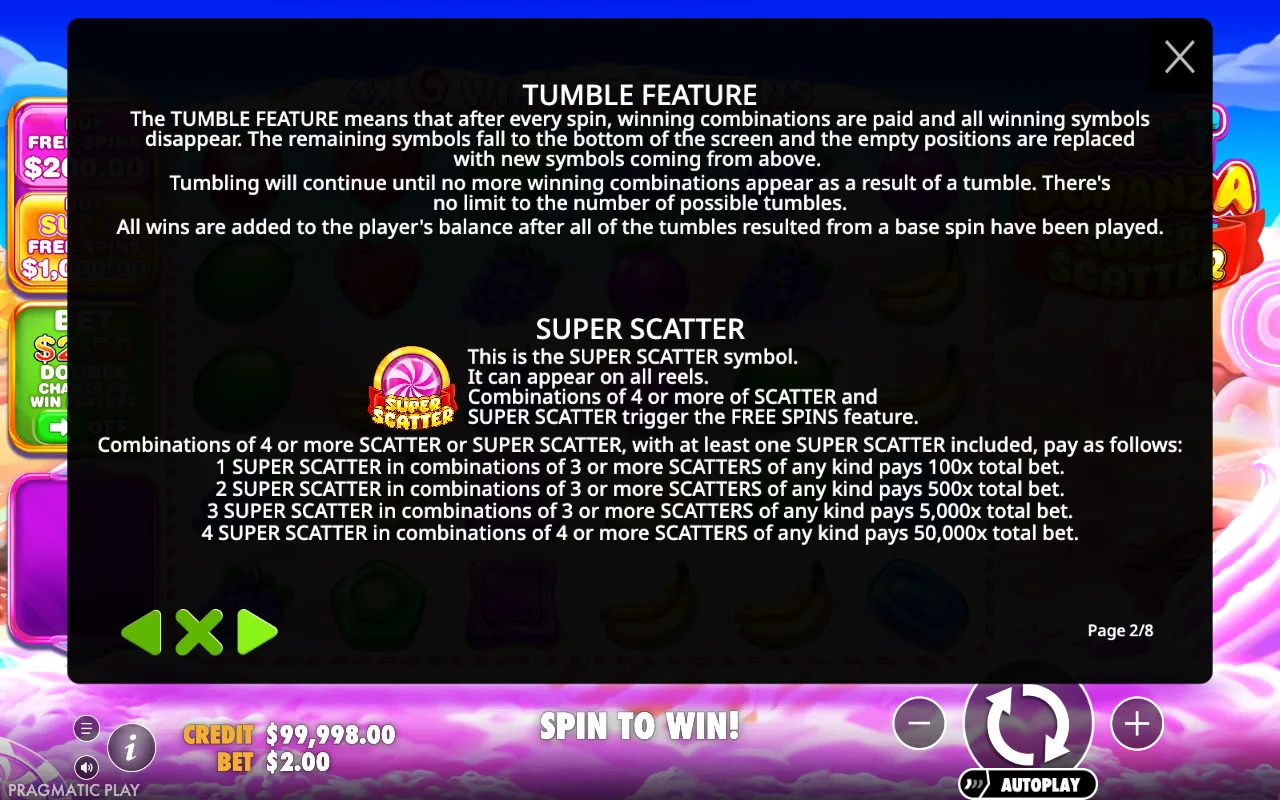 Tumble feature — Sweet Bonanza Super Scatter